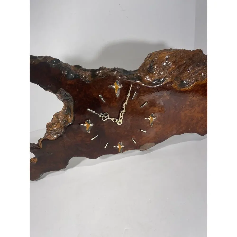 Burl Wood Wall Clock‎ Burl Redwood Gorgeous Vintage Custom Duck Goose Image Real